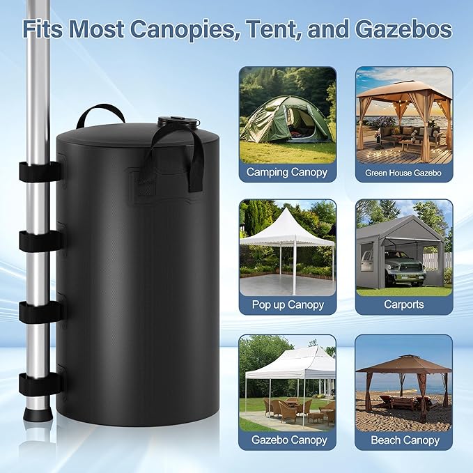 Canopy Water Weights Bag, 220 lb Canopy 4 Leg Weights Bag, Portable 25L Water Bag Windproof Fixed Water Tent Weights, for Outdoor Pop Up Tent, Canopies, Gazebo, Shelter, 4 Pack (25L Black)