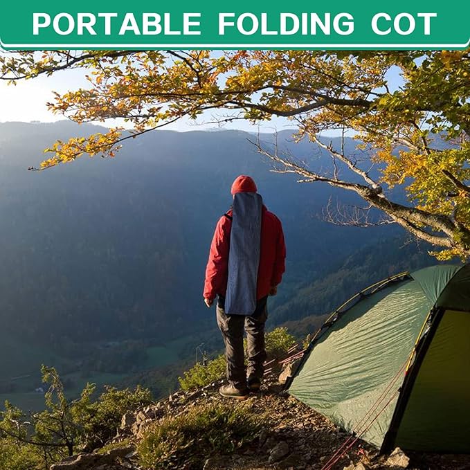Camping Cot with Mattress Comfortable and Sturdy Load up to 450LB Cots for Sleeping Camping Bed with Carry Bag Folding Cot for Home Vacation Office Outdoor Indoor
