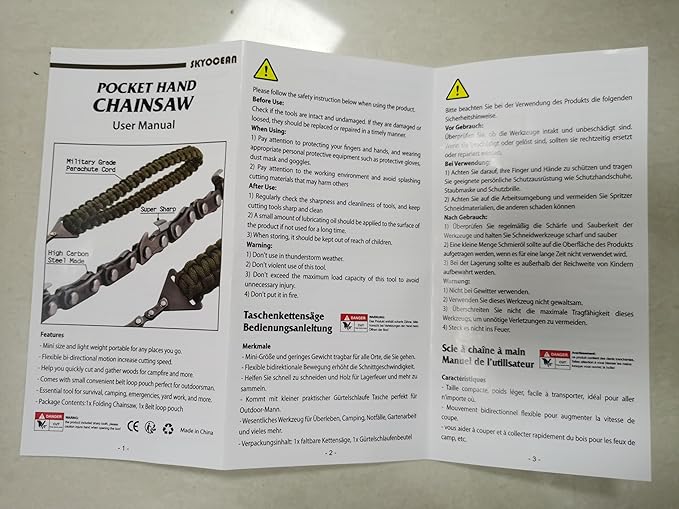 Pocket Chainsaw with Paracord Handle 24 Inches 11 Teeth Folding Chain Hand Saw Fast Wood & Tree Cutting Emergency Survival Gear Best for Camping Backpacking Hiking Hunting
