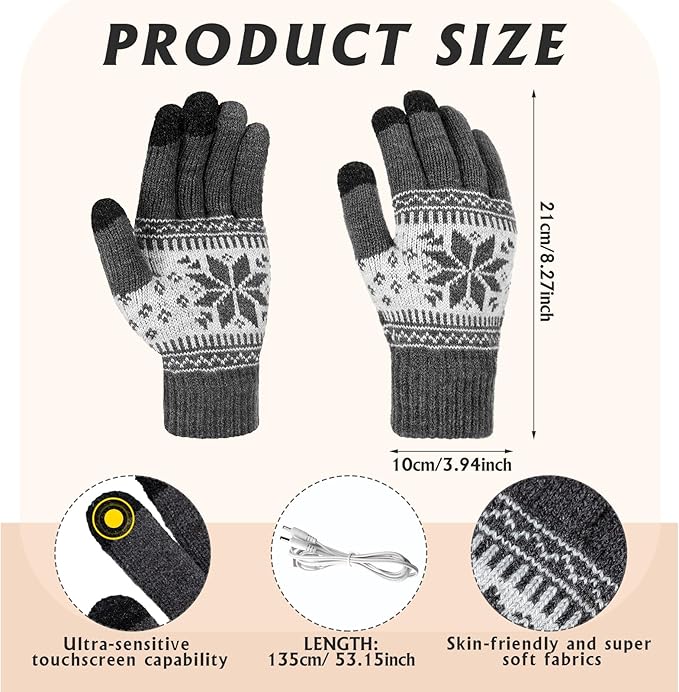 Bencailor 2 Pairs Usb Winter Heated Gloves Mitten Hand Washable Knitting Touchscreen Laptop Gloves