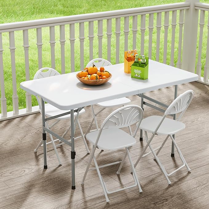 48' Folding Table, Collapsible Camping Table, Rectangular Picnic Table with Steel Frame, Stable Legs Design, Easy Carry and Storage, Plastic Outdoor Folding Tables for Indoor Outdoor, Gray