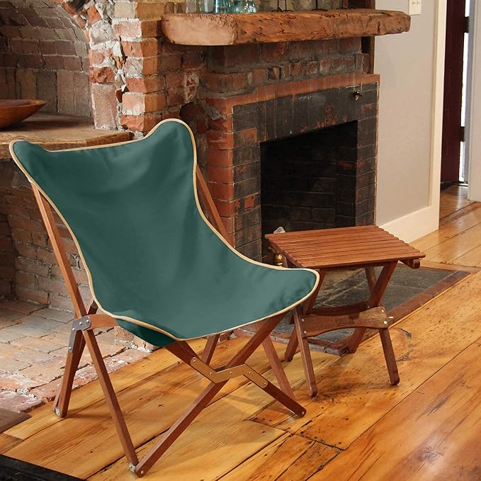 BYER OF MAINE Pangean Butterfly Chair, Easy-Fold Hardwood Sling Chair – Portable Beach, Camping & Patio Seat – 34″H × 23″W × 27″D in Forest Green