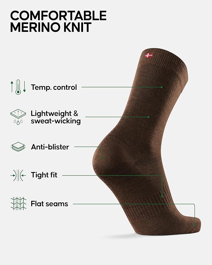 DANISH ENDURANCE Merino Wool Liner Hiking & Walking Socks, Blister Socks, Thermal, Breathable, for Men and Women - 2-Pack