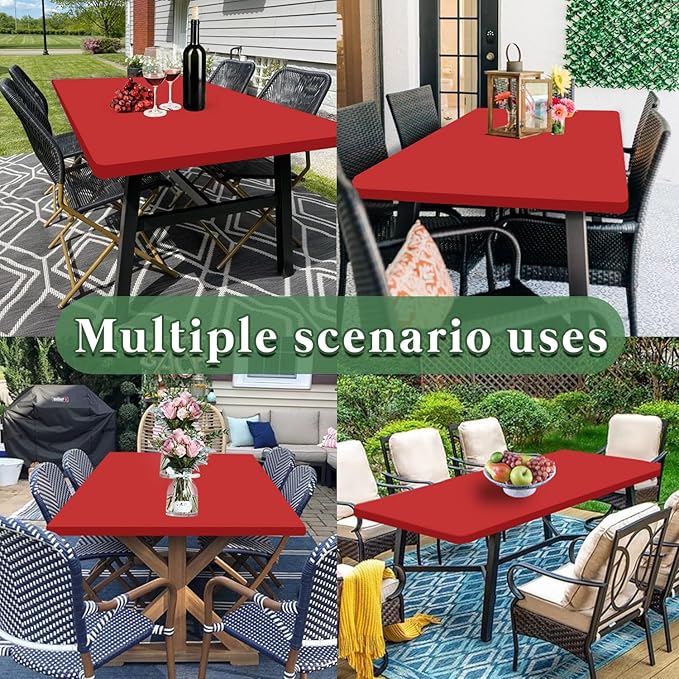 10 Pack Picnic Fitted Table Cover for 6 Foot Tablecloth for Rectangle Tables Waterproof Stretch Washable Folding Indoor and Outdoor Spandex Table Cloth for Camping Banquet and Parties (Red,30" x 72")