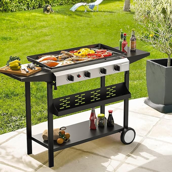 4 Burner Flat Top Grill, 30 Inch Stainless Steel Tabletop Portable Propane Griddle, 40,000 BTU BBQ Gas Griddle Flat Grill for Outdoor BBQ