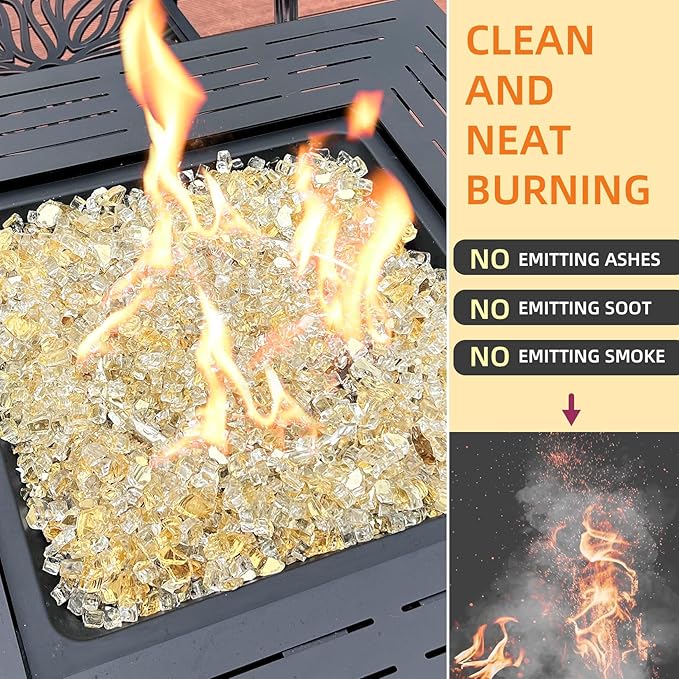 10 Pounds Fire Glass 1/2 Inch High Reflective Tempered Firepit Glass Rocks for Fireplace, Fire Pit Table, Fire Bowl and Landscaping (Gold)