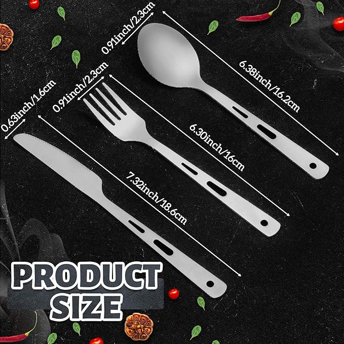 6 Pcs Pure Titanium Fork Spoon Knife Camping Utensils Set Portable Titanium Cutlery, Lightweight Travel Tableware Utensil Set with Carrying Bag for Outdoor Camping Backpacking Picnic Hiking