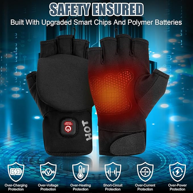 Heated Gloves for Men Women, Rechargeable Full & Half Hands Electric Gloves Heated Fingerless Touchscreen Gloves Heated Winter Hand Warmer for Work Cycling Skiing Outdoor Snow (Medium)