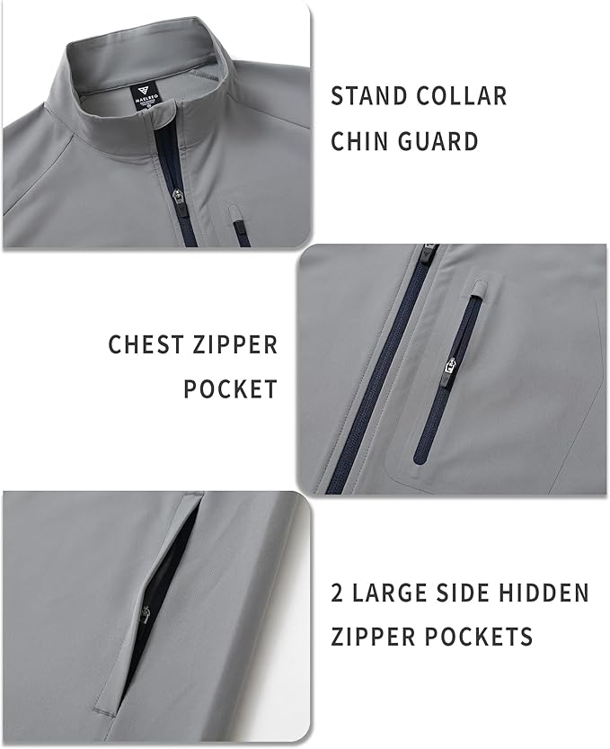 M MAELREG Mens Vests Outerwear Windproof Lightweight Softshell Vests Zip Pockets Sports Sleeveless Jacket Golf Vests for Men