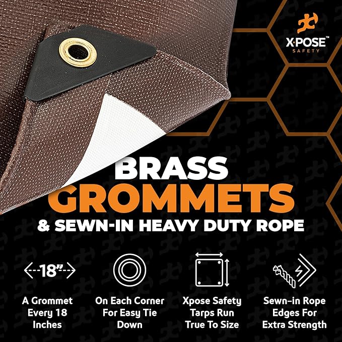 xpose safety 15' x 15' Brown/White Ultra Heavy Duty Tarp - 20 Mil Tarps Heavy Duty Waterproof 15x15 - Extra Large Tarp,Waterproof Tarp Cover Rain Camping,Tent Tarp,UV Protection,Reinforced Corners