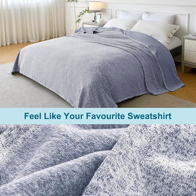 KAWAHOME Summer Sweatshirt Throw Blanket for Bed-Lightweight Breathable Blankets,Soft Thin Knit Jersey Throw Blanket for Hot Sleepers,50 X 60 Inches, Heather Blue