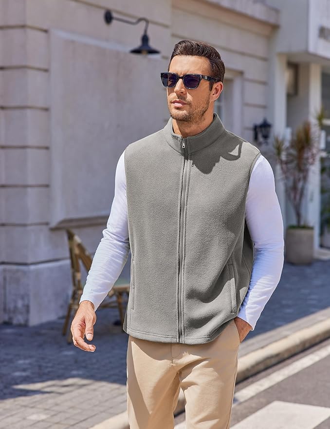 COOFANDY Mens Polar Fleece Vest Lightweight Sleeveless Jacket Warm Zip up Outerwear Vests with Zipper Pockets for Hiking