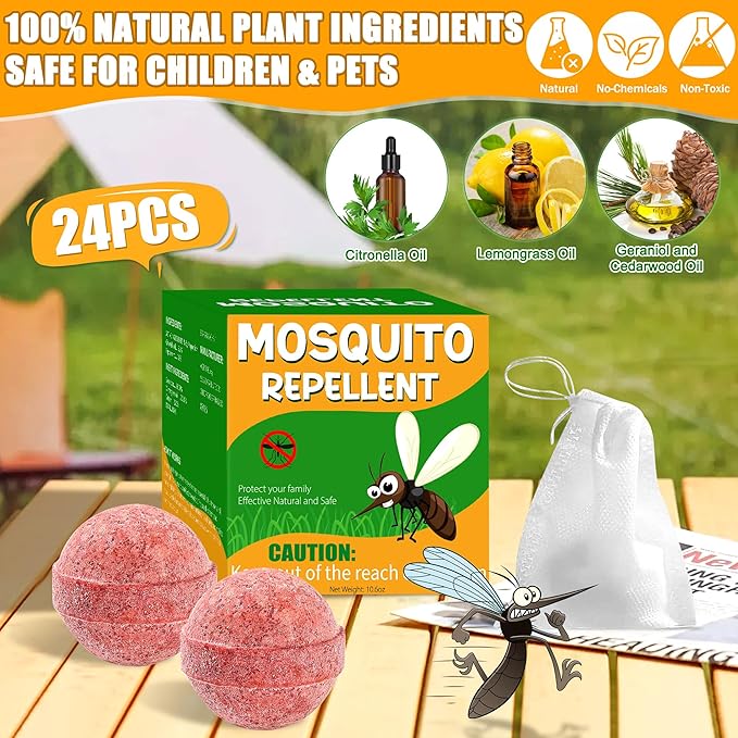 24 Pack Mosquito Repellent Outdoor Patio - Front Door Mosquito Repellant Balls Keep Mosquitoes Away from Door Patio, Indoor Outdoor Anti Mosquito Repellent for Yard Home Patio Travel Camping