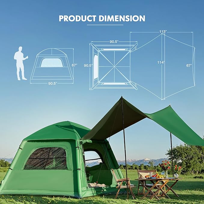 YOLENY Inflatable Camping Tent for 4-6 Person, Easy Setup Portable Water-Resistant Cabin Tent with Mesh Windows & Pumps