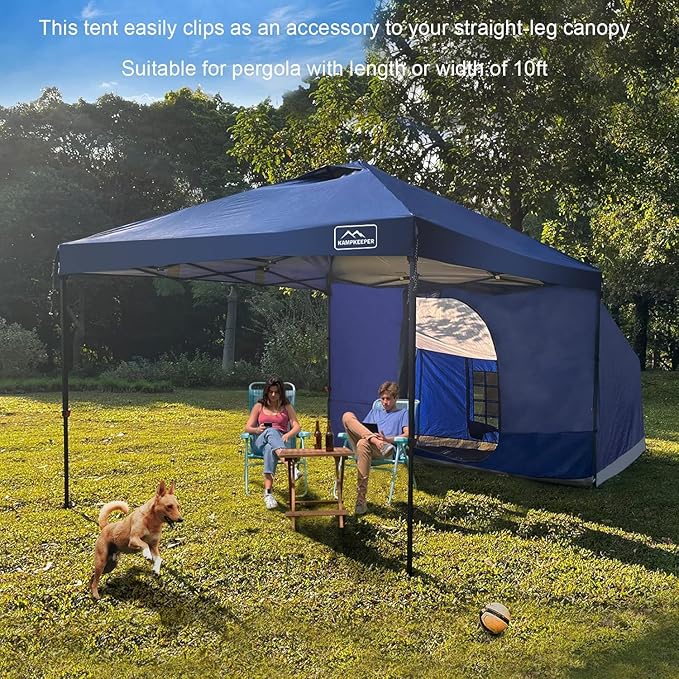 KAMPKEEPER Side Tent for 10 x 10 ft Pop Up Canopy, Easy Setup Gazebo Attachment, Camping Tent Blue (Canopy and Bracket NOT Included)