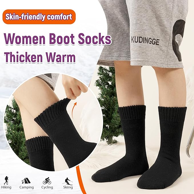 Women Heated Socks Ski Winter Thermal Hiking Snowboarding Thick Boot Insulated Socks 3 Pairs