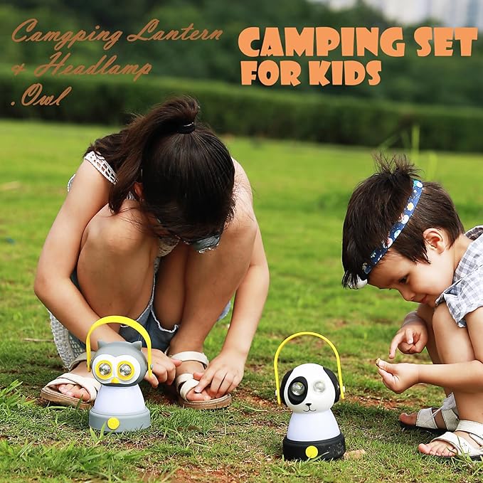 Kids Owl Lantern & Headlamp Set, 2-in-1 360ยฐ LED Camping Night Light, Battery Powered 3รAA, Child-Safe ABS, Portable Adventure Toy & Bedroom Night-Light (Pink Owl Lantern-Headlmp)