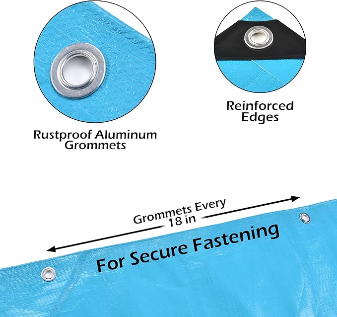 Tarps Heavy Duty Waterproof 8x10-12 mil Thick Camping Tent - Blue Tarp 8x10 UV Resistant, Rip & Tear Proof with Metal Grommets – Multipurpose Use for Camping, Tent, Boat, RV, Car, & Pool Cover