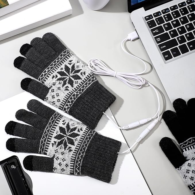 Bencailor 2 Pairs Usb Winter Heated Gloves Mitten Hand Washable Knitting Touchscreen Laptop Gloves