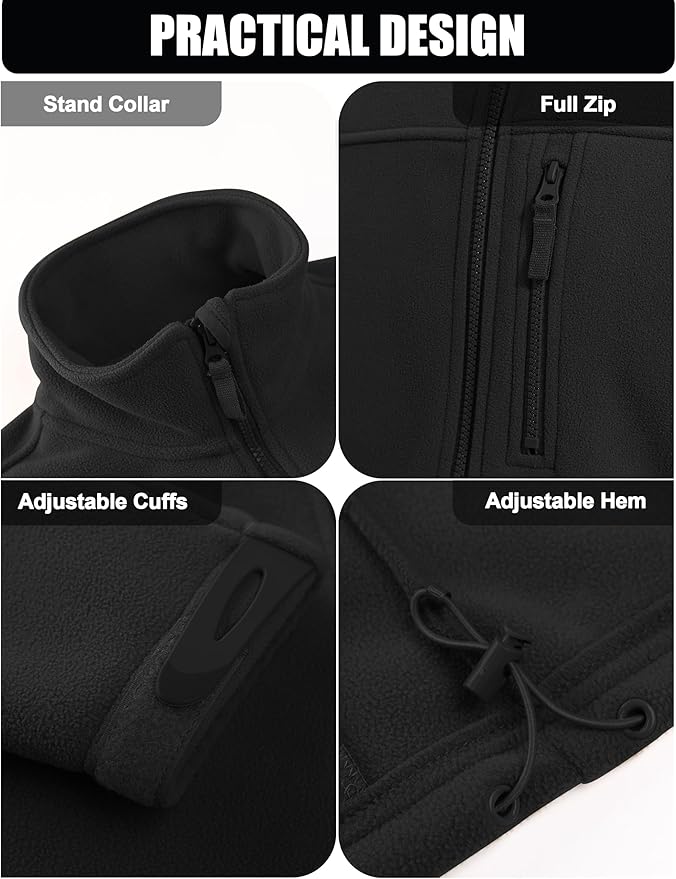 CRYSULLY Men's Fleece Jacket Tactical Full-Zip Winter Coat Jackets Multi Pockets
