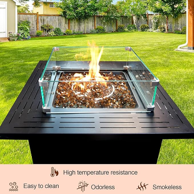 10 Pounds Fire Glass 1/2 Inch High Reflective Tempered Firepit Glass Rocks for Fireplace, Fire Pit Table, Fire Bowl and Landscaping (Amber)