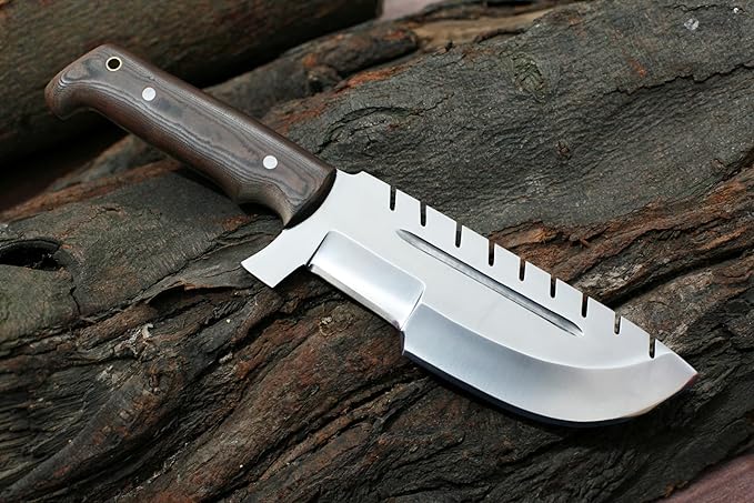 GCS Handmade D2 steel Hunting Knife G10 Handle Fixed Blade Knife Right Hand Scout Carry Buffalo leather Sheath and Sharpening Stone for Hunting Camping Survival and EDC