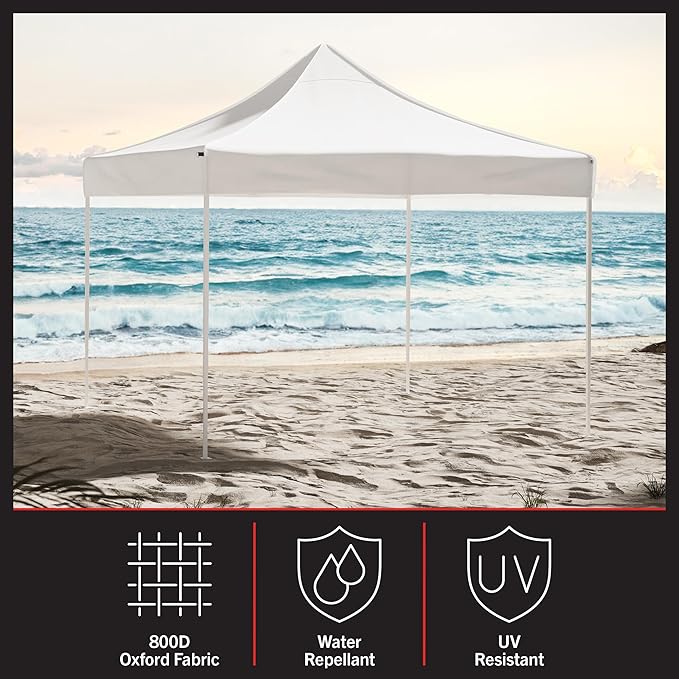 Pop Up Canopy - 10x10 ft Canopy Tent - UPF30 Beach Tent Sun Shelter - Adjustable Height EZ Up Canopy with Bag - Tents for Parties by Stalwart (White)