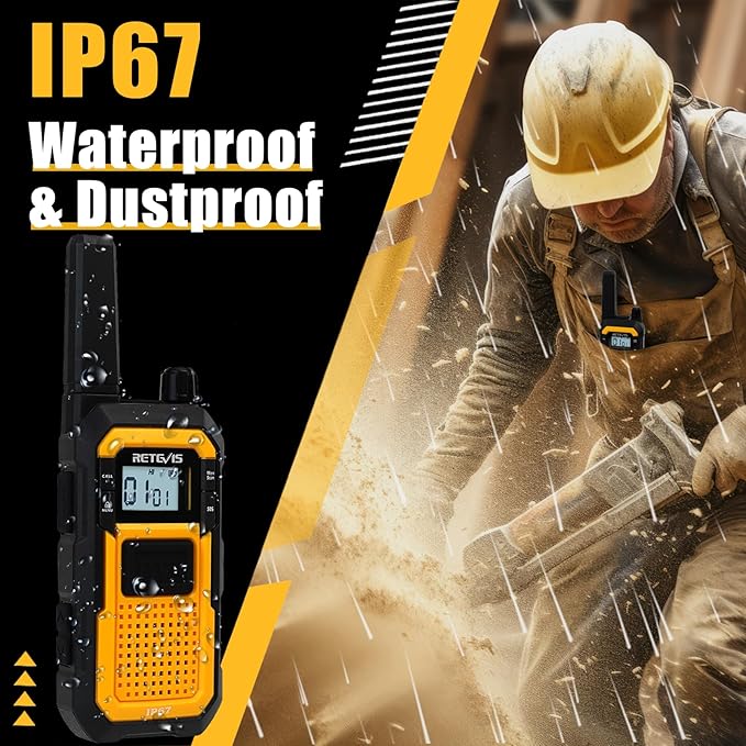 Retevis RB48 Heavy Duty Waterproof Walkie Talkies, Long Range Rechargeable Two Way Radios, Advanced Triple Proof, Vibration Reminder, for Warehousing Construction Contractor(10 Pack)
