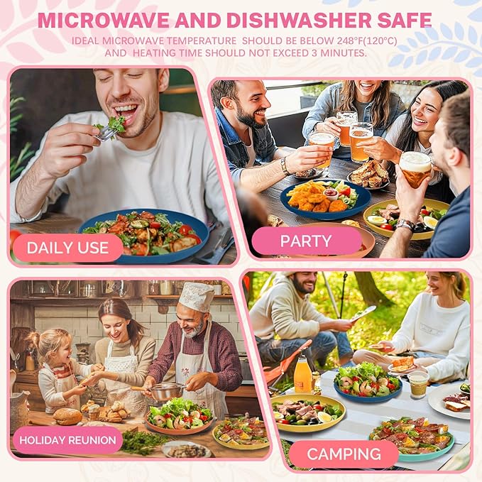 Homienly Premium Wheat Straw Plates Unbreakable Deep Dinner Plate Set Alternative to Plastic Plates Reusable 9 Inch Dishwasher & Microwave Safe for Kitchen Plate 4 PCS - Multi Colors