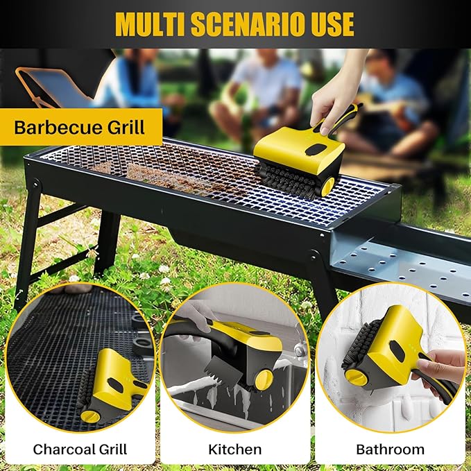 2 in 1 Electric Grill Brush, Rechargeable Barbecue Grill Cleaner with 2 Brush Heads, 360° Rotating Cleaning Brush Grill Accessories