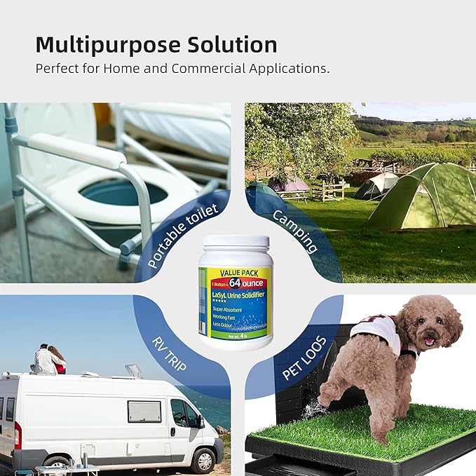 LaSyL Super Absorbent Powder - 50/100/200 use, Solidify & Gel Urine in 1 Min, Deodorizer - Easy to Port Waste Liquid - for Camping Portable Toilet, Urinals, Bedside Commodes, Pet Potty etc