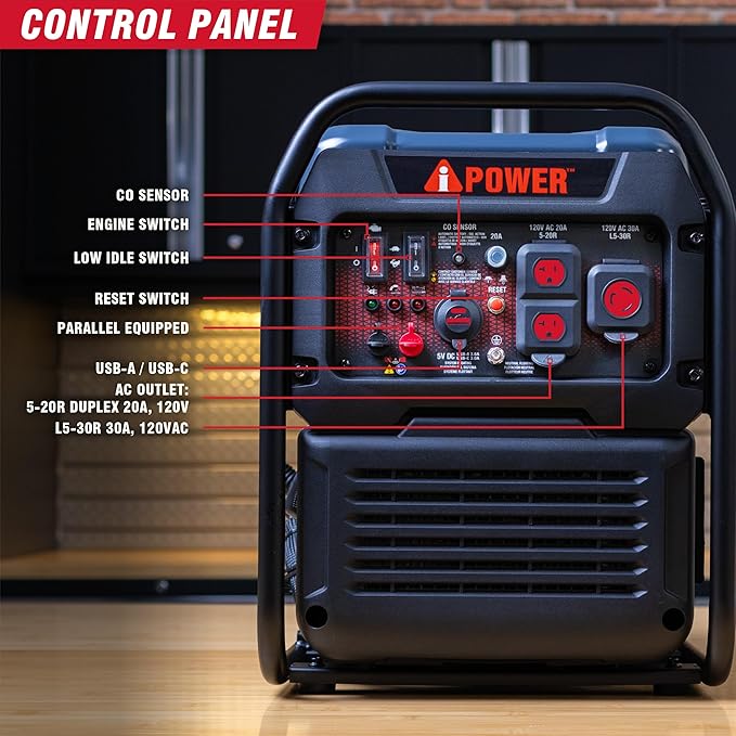 A-iPower 4600W RV-Ready Quiet Portable Inverter Generator Gas Powered, Ultra-lightweight Open Frame Power Supply for Tailigating/Home Backup, CO Sensor