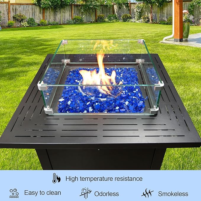 20 Pounds Fire Glass 1/2 Inch High Reflective Tempered Firepit Glass Rocks for Fireplace, Fire Pit Table, Fire Bowl and Landscaping (Cobalt Blue)