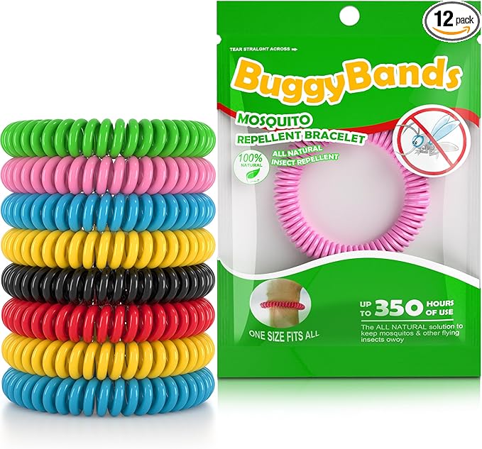 12 Pack Mosquito Repellent Bracelets, Individually Wrapped, DEET Free, Natural and Waterproof Band