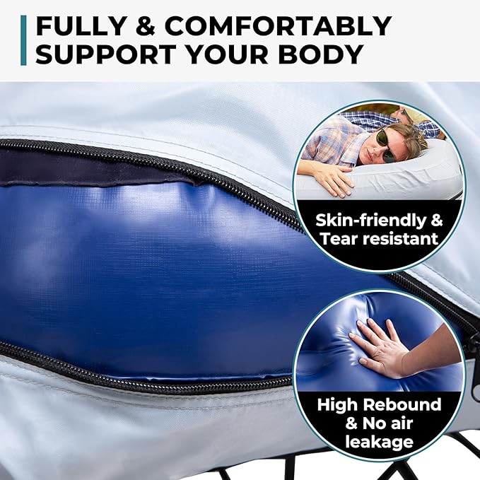 FUNDANGO 2 Person Cot Queen Size, Folding Airbed Mattress, Double Camp Bed with 2 Cup Holders, Removeable Cover for Adults Outdoor Travel,Carry Bag Included (Grey)