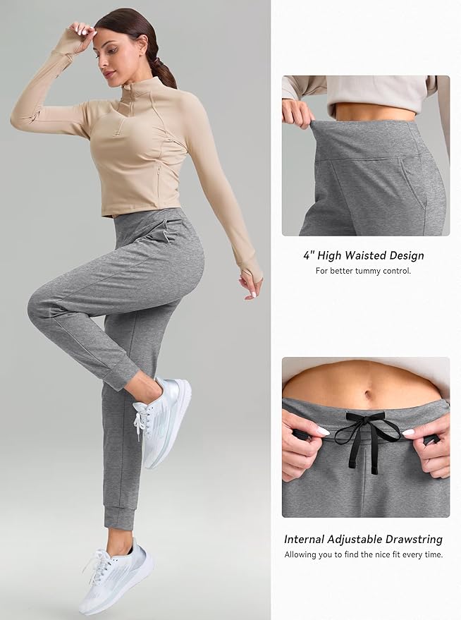G Gradual Women's Fleece Lined Joggers High Waisted Water Resistant Thermal Hiking Pants Cold Weather Sweatpants with Pockets