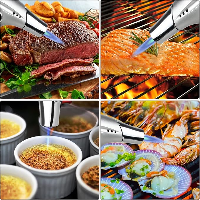 TBTeeK Butane Torch, Kitchen Torch Cooking Torch with Safety Lock & Adjustable Flame for Cooking, BBQ, Baking, Brulee, Creme, DIY Soldering, 2Pack (Butane Not Included)