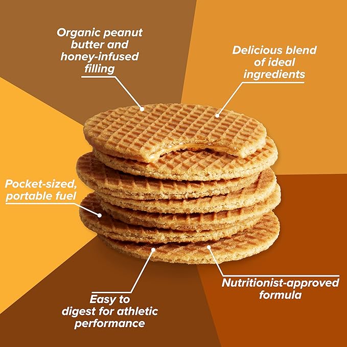 Honey Stinger Organic Peanut Butter Waffle, Energy Stroopwafel for Exercise, Endurance and Performance, Sports Nutrition for Home & Gym, Pre & During Workout, 16.96 Ounces (Pack of 16)