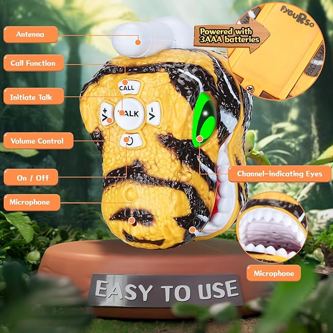 Walkie Talkies for Kids 2 Packs, Kids Toys for Boys Girls Aged 3 to 8 Years Old for Outdoor Adventure, Camping, Halloween, Christmas, Birthday Gifts (Yellow, Dinosaur)