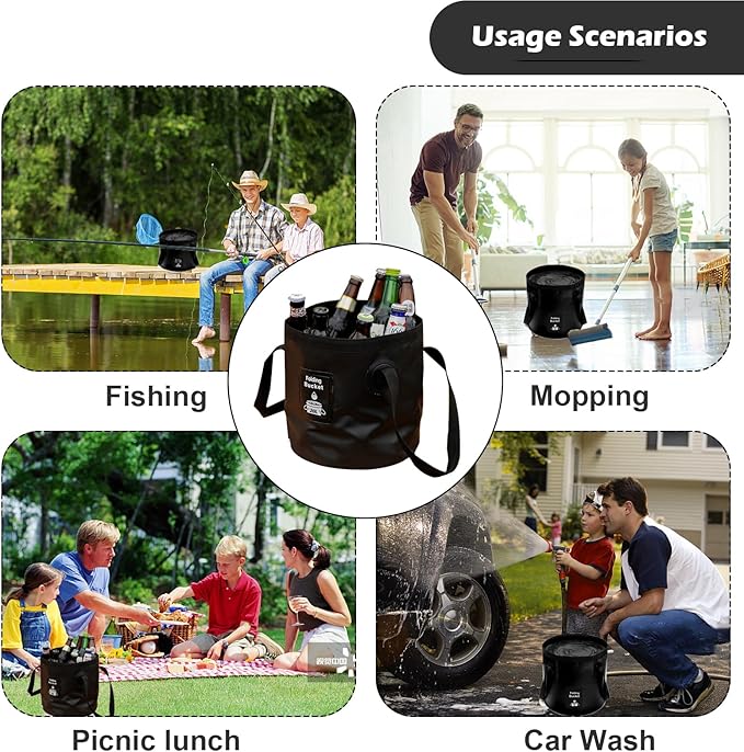 Collapsible Bucket with Handle, Lightweight Folding Water Container, Portable Collapsible Bucket for Fishing, Camping, Hiking, Backpacking, Outdoor Survival, Car Washing Black 20L