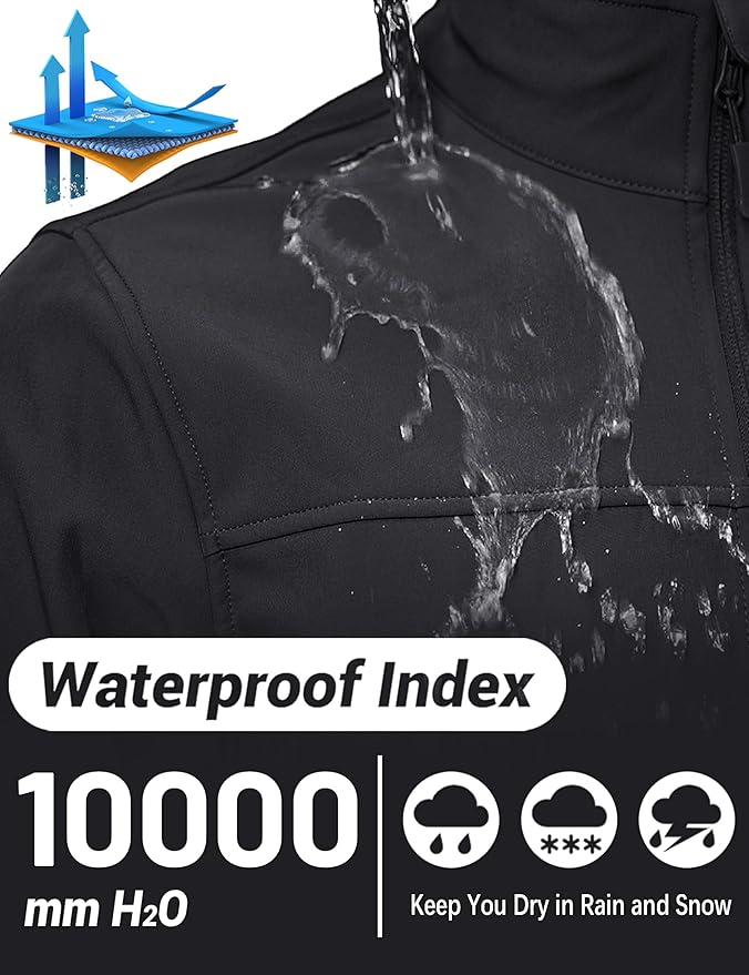 TACVASEN Men's Lightweight Softshell Jacket Fleece Lined Waterproof Tactical Rain Zip Up Winter Coat Windbreaker Casual