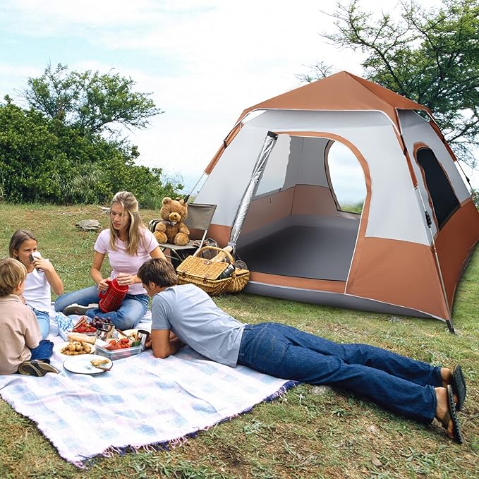 4 Person Instant Pop Up Tents for Camping, Waterproof Easy Set Up Large Family Dome Tent with Portable Carry Bag, 94.49 x 94.49 x 59.06 Inches
