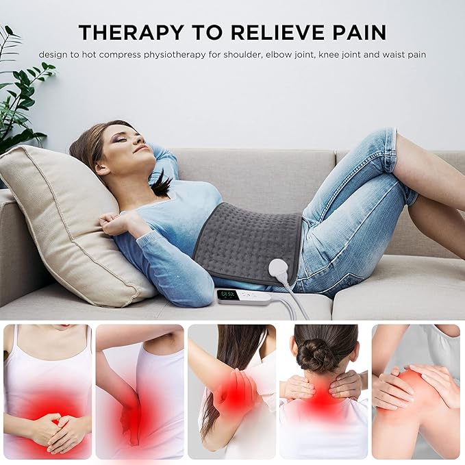 Large Electric Heating Pad for Back Pain and Cramps Relief Heat Therapy Pad for Shoulders Neck - Auto Shut Off & Fast Heating -Safety Heated Pad Fits Women and Men (12"x24")