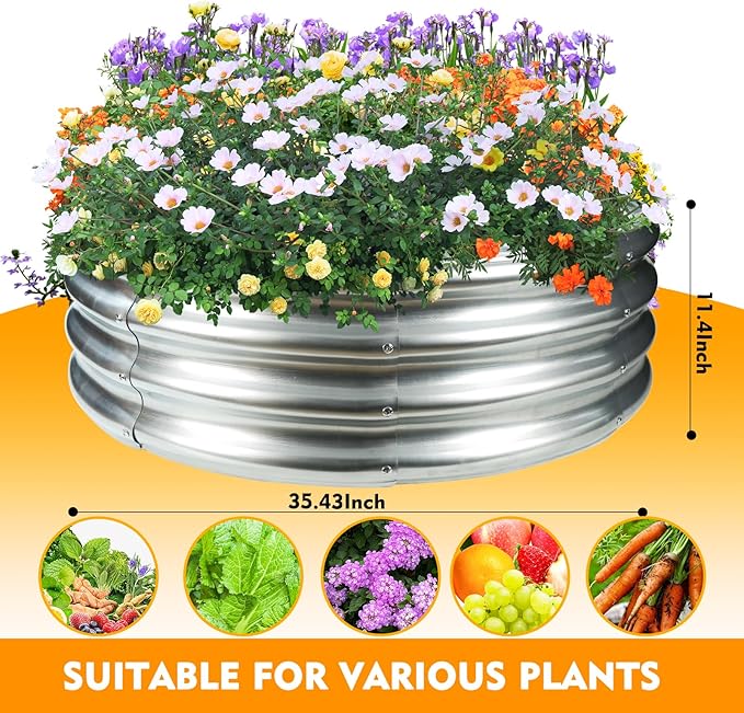3FT Diameter Camp Fire Ring Pit, Large Round Galvanized Steel Fire Pit, Heavy Duty Steel Fire Pit Silver for Backyard, Camping, Bonfire (3x3x1FT)