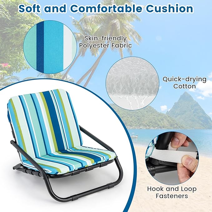 Giantex 4-Pack Beach Chairs for Adults, Folding Camping Chairs with Aluminum Frame, Quick-Drying Cotton Cushion, Shoulder Straps, 300 Lbs Capacity, Lightweight Sling Chairs for Travel, Backpack Chair