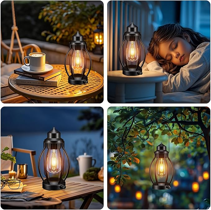 pearlstar Lantern Rechargeable Lamps Decorative Outdoor & Indoor, 2 Pack Vintage Portable LED Lanterns with Fully Dimmable Modes, Camping Lamp Outdoor Lantern for Table Patio Garden Yard Pathway Porch