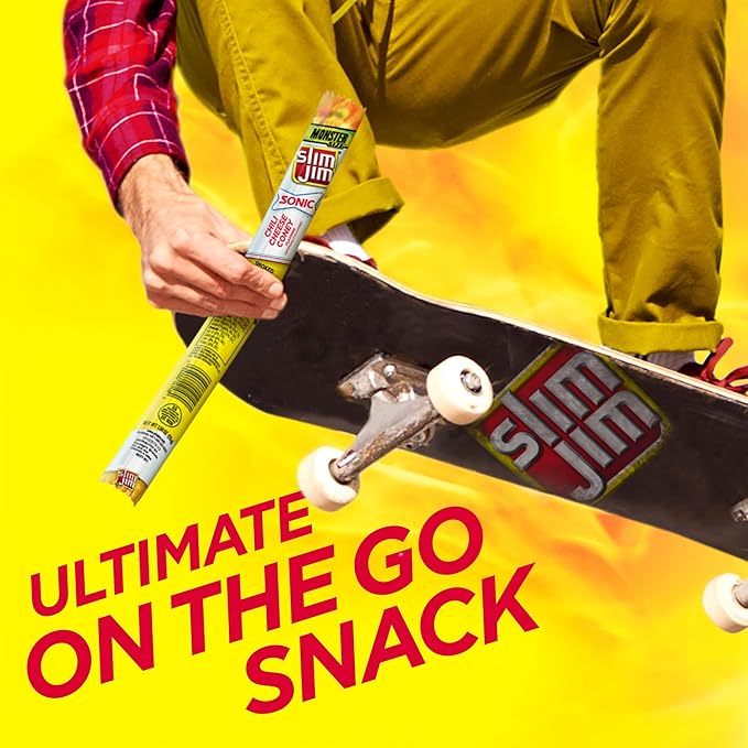 Slim Jim Monster Smoked Meat Sticks, Sonic Chili Cheese Coney Flavor, High Protein, 1.94 oz. (18 Count)