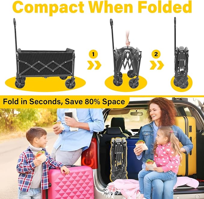 ARTIST'S DREAM Wagons carts Foldable|Collapsible Wagon|360lbs.Wagon cart with Wheels Foldable|Collapsible Wagon with Wheels Folding|Portable Utility Wagon for Camping,Sports,Shopping,Travel,Black