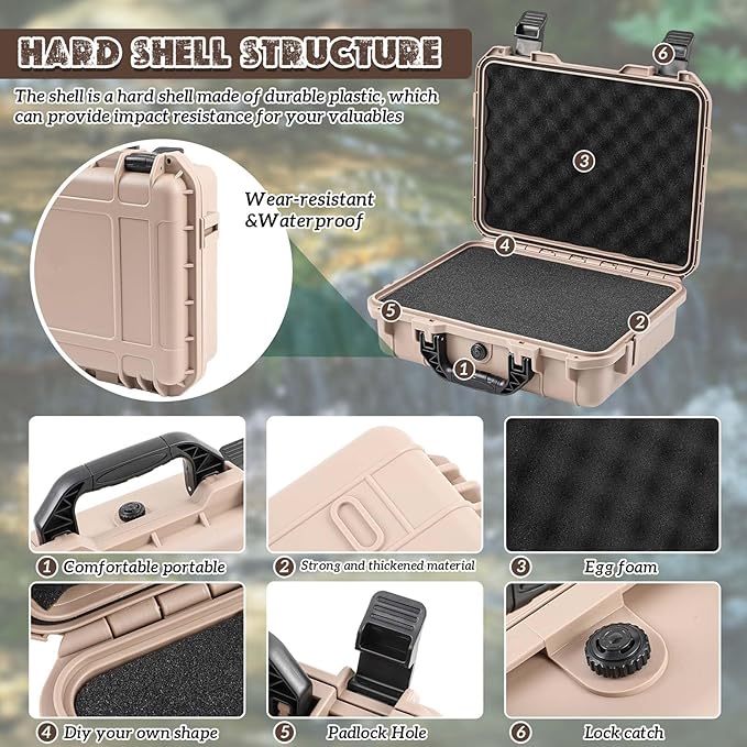 16.3 x 12.4 x 6.5 Inch Waterproof Hard Case with DIY Customizable Foam Insert Portable Protective Case with Knife for Camera Drones Equipments Tools Test Instruments (Tan)