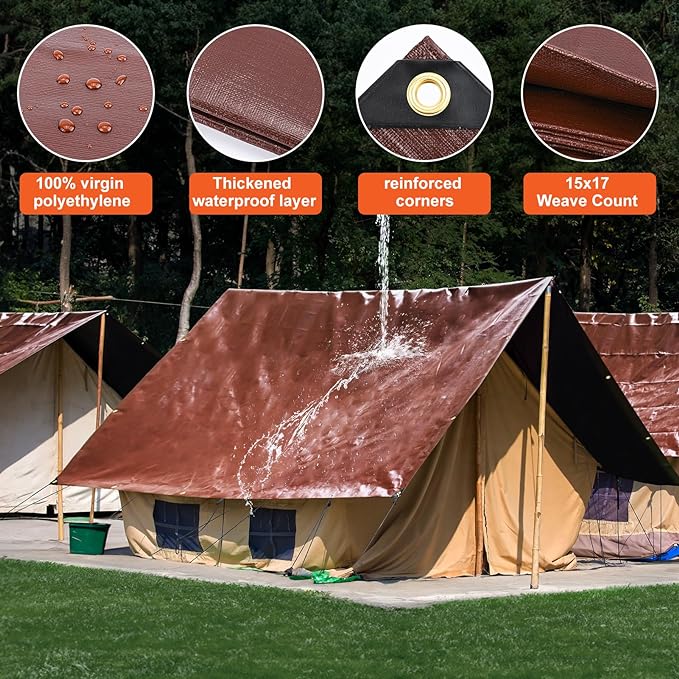 Tarp 6x8FT, 16 Mil Heavy Duty Large Tarps, Waterproof Tarp with Brass Grommets and Reinforced Edges, UV Resistant, Tear&Fade Resistant Poly Tarp for Outdoor Camping Pool Car Tent